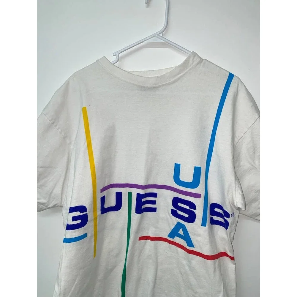 Guess Jeans Spellout rainbow line tshirt VTG - Picture 2 of 5